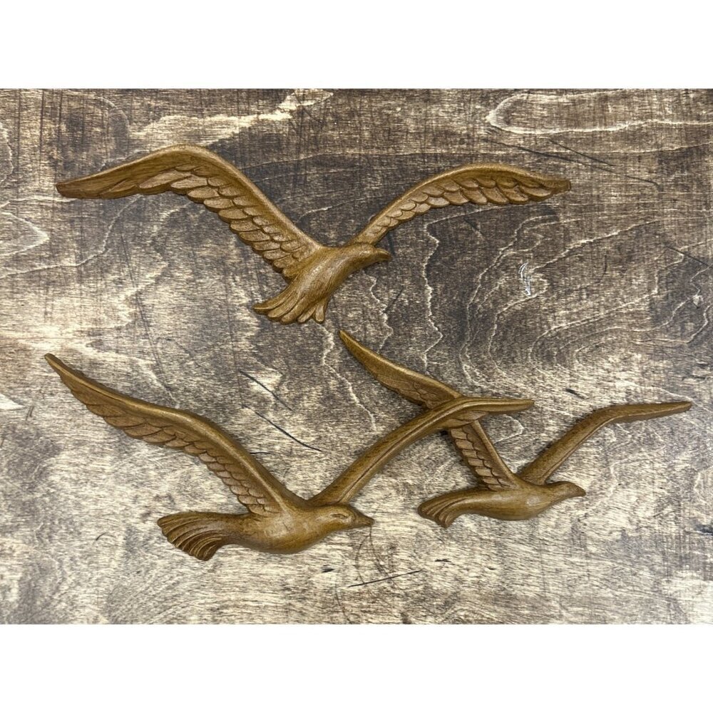 Vintage Seagulls Wall Hangings Homco Inc 3 Birds 2 Pieces #7619 Retro Decor MCM